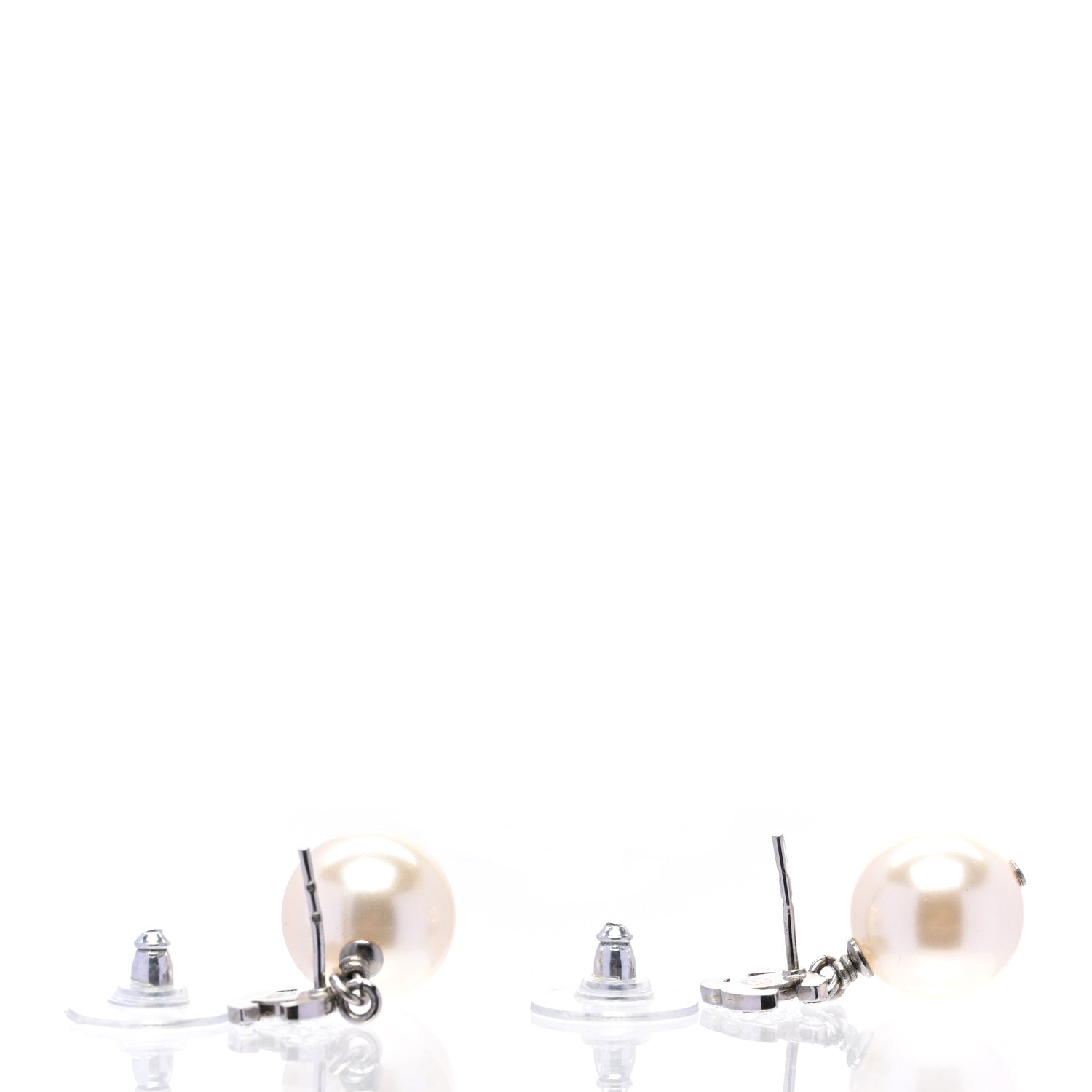 Chanel Crystal Pearl CC Drop Earrings Silver Pearly White 4 of 5