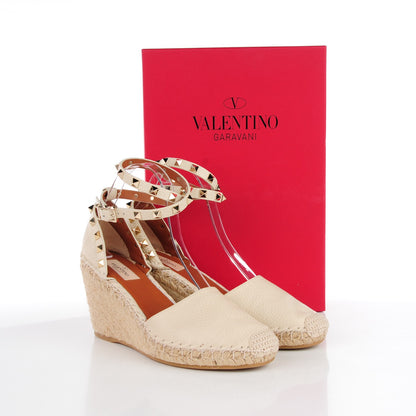 Valentino Garavani Grained Calfskin Rockstud Ankle Wrap Espadrille 15/85mm Wedges 39 Light Ivory 5 of 9