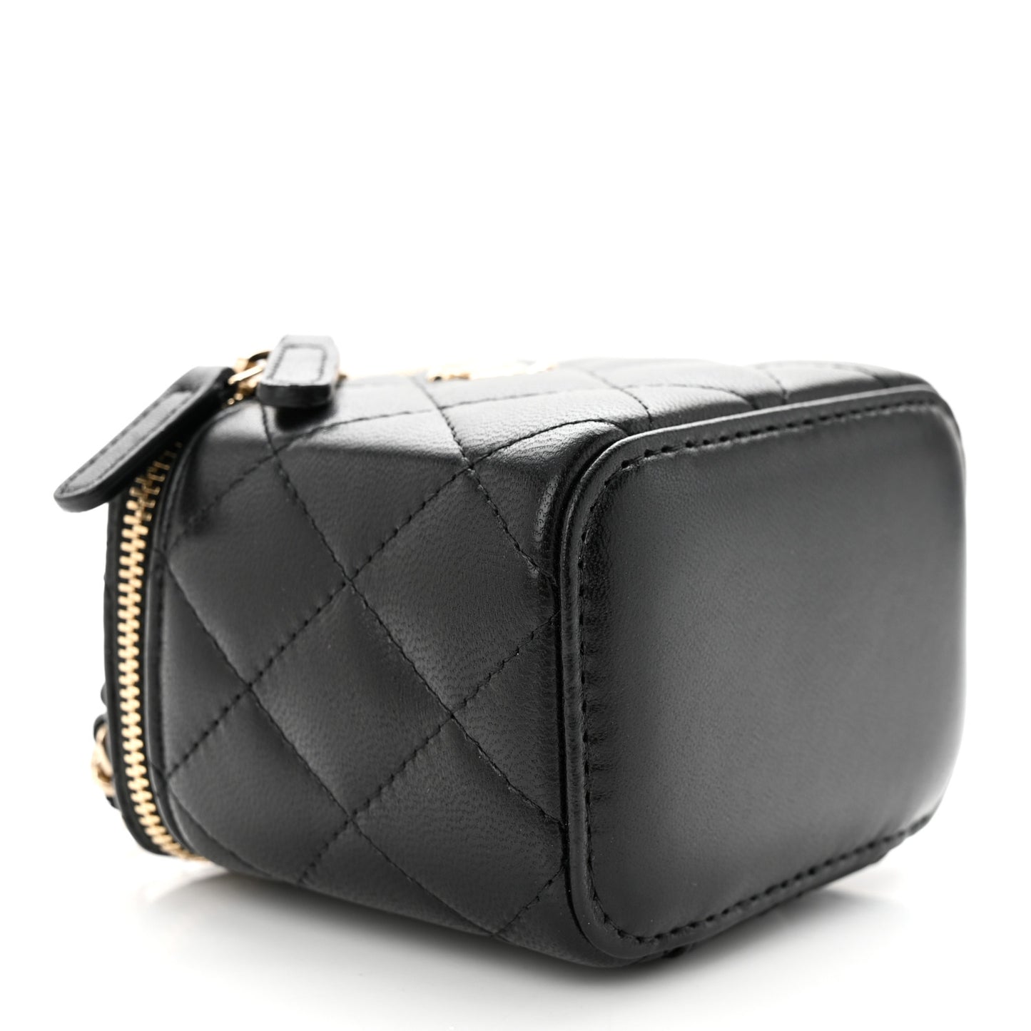 Lambskin Quilted Mini Vanity Case With Chain Black