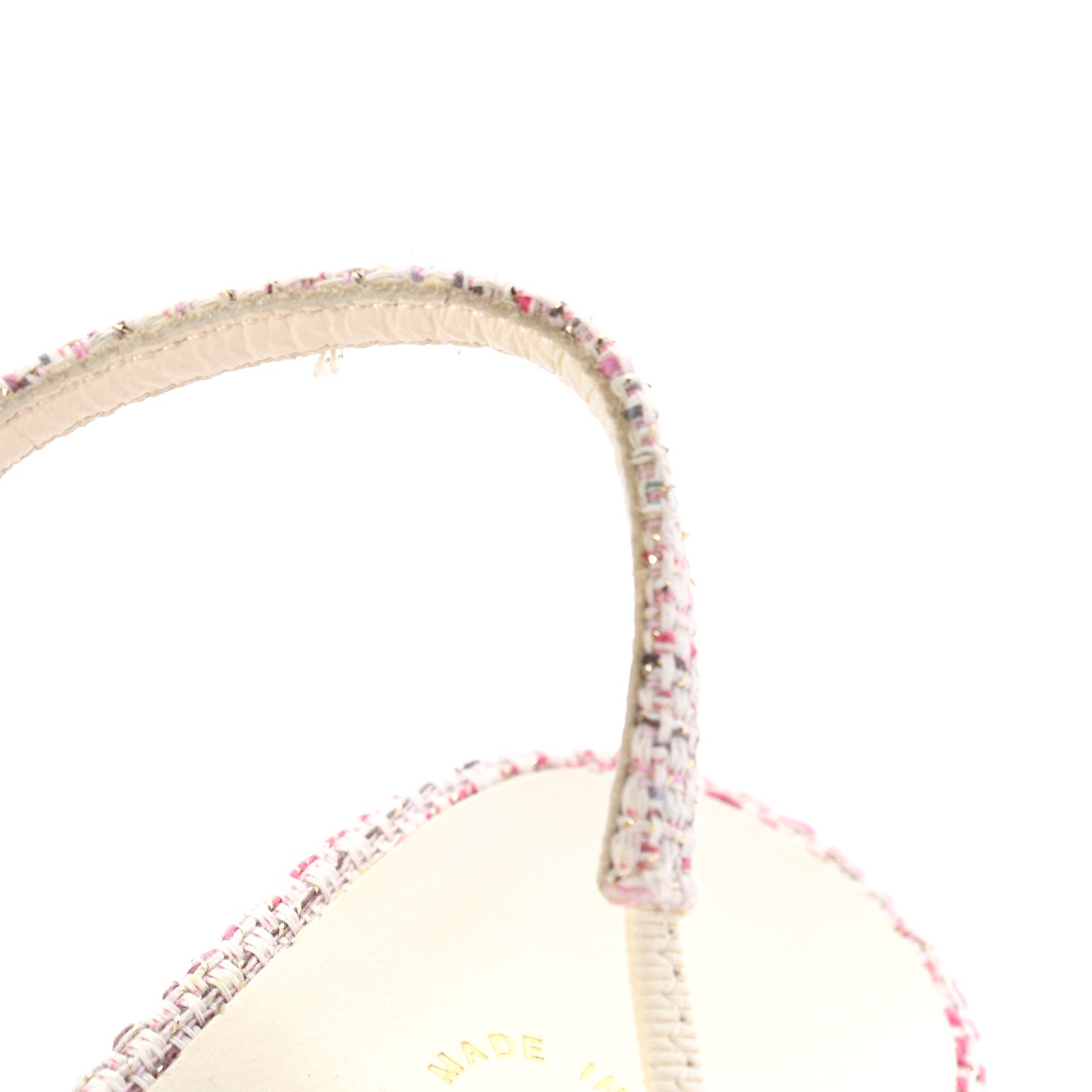 Chanel Tweed Patent Cap Toe CC Slingback Pumps 37.5 Pink White 10 of 10