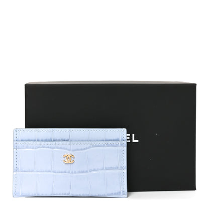 Chanel Calfskin Crocodile Embossed Crococo Card Holder Light Blue 8 of 8