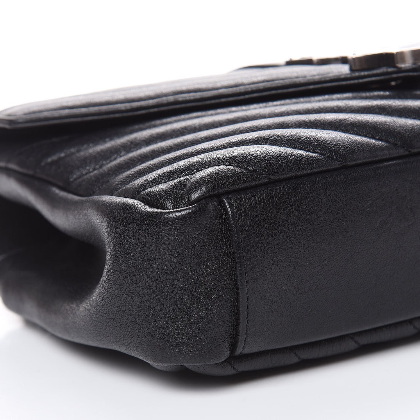 Sheepskin Matelasse Chevron Monogram Medium College Bag Black