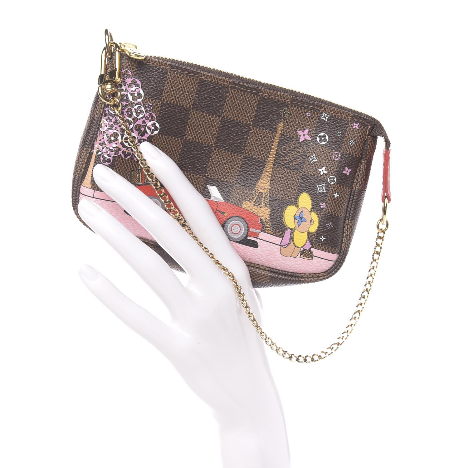 Louis Vuitton Damier Ebene 2019 Christmas Animation Mini Pochette Accessories Red 2 of 8