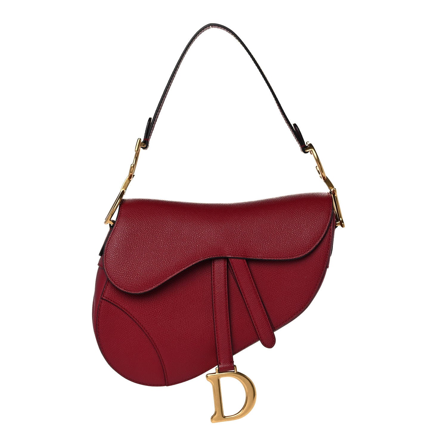 Christian Dior Grained Calfskin Saddle Bag Burgundy 1 of 12