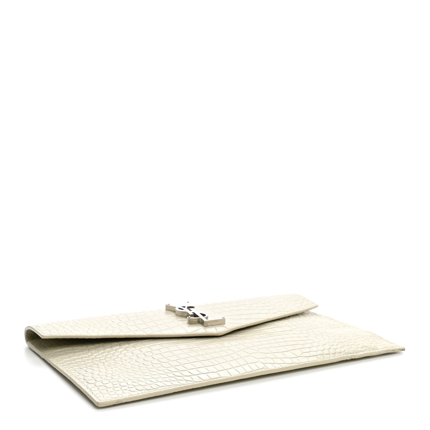 Saint Laurent Calfskin Crocodile Embossed Uptown Monogram Pouch Crema Soft 4 of 10