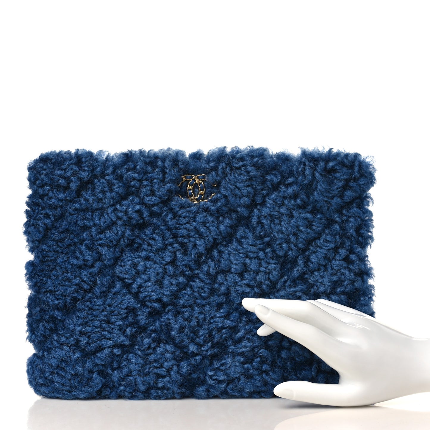 Shearling Sheepskin Large Chanel 19 Cosmetic Case Blue