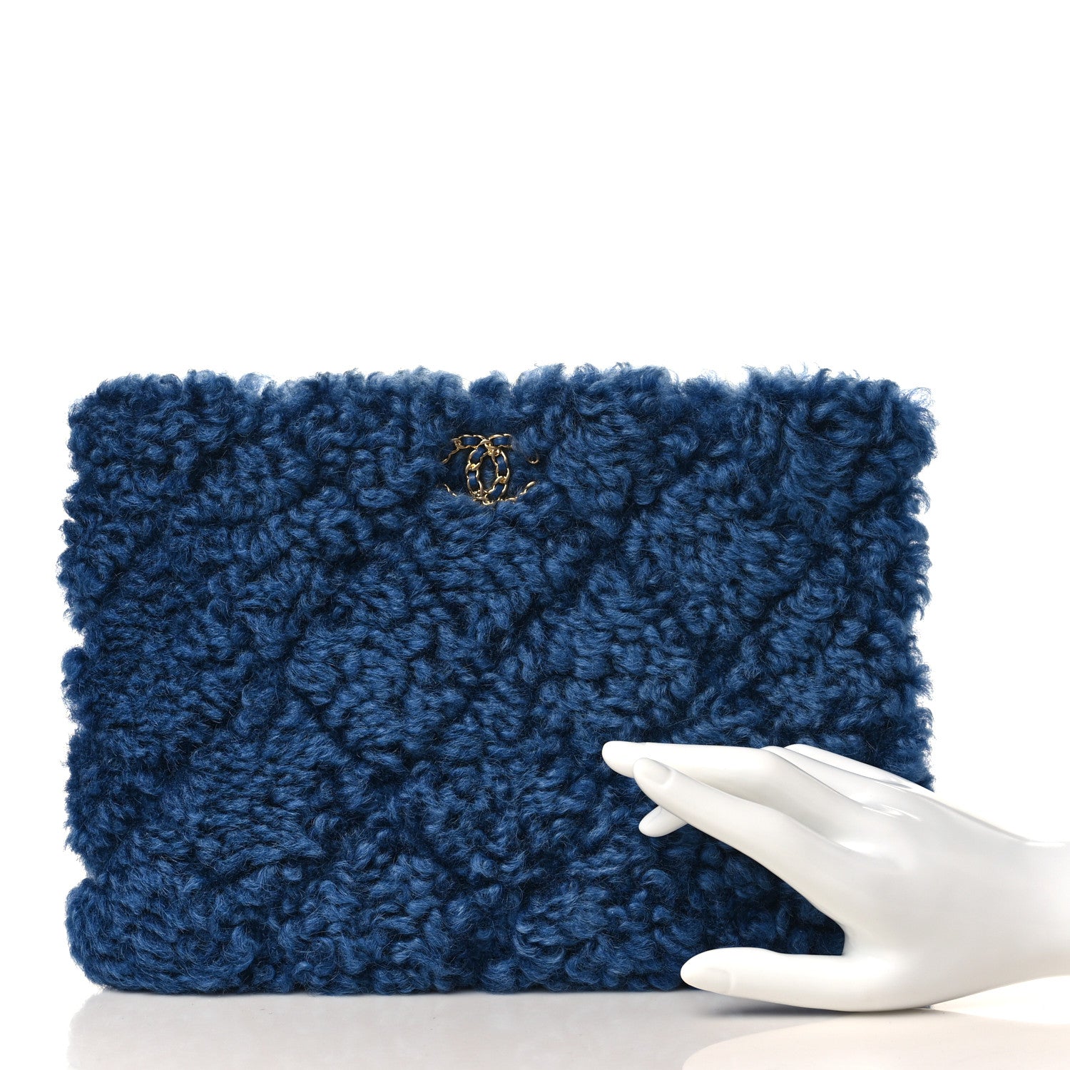 Chanel Shearling Sheepskin Large Chanel 19 Cosmetic Case Blue 2 of 9