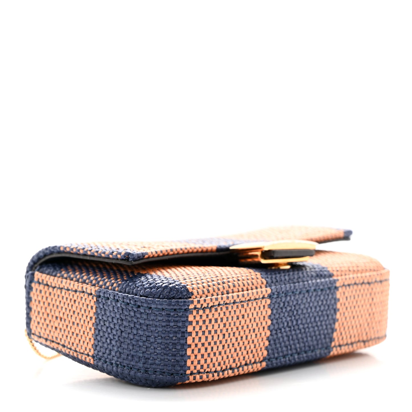Raffia Pequin Gingham Woven Nano Baguette Charm Blue Ruggine