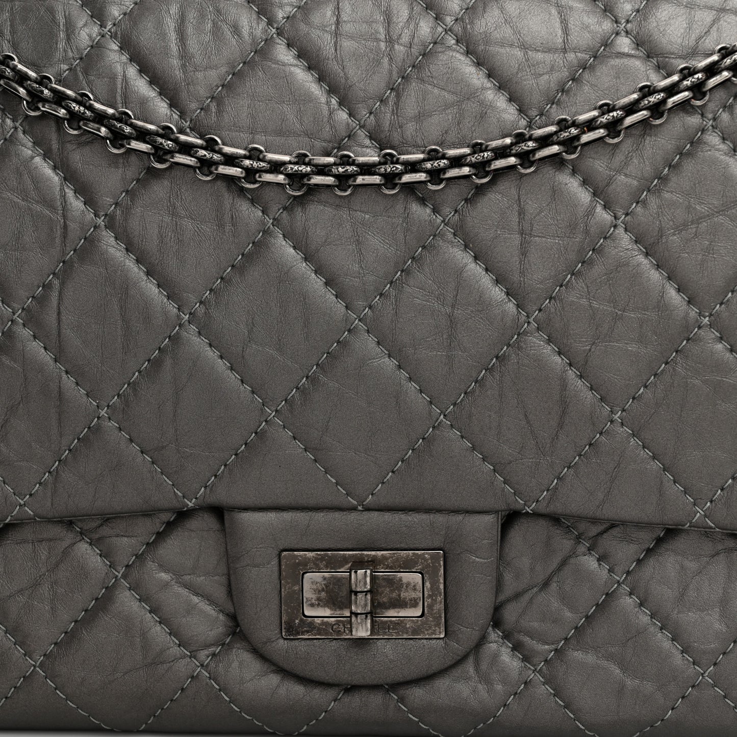Metallic Aged Calfskin Quilted 2.55 Reissue 227 Flap Dark Silver