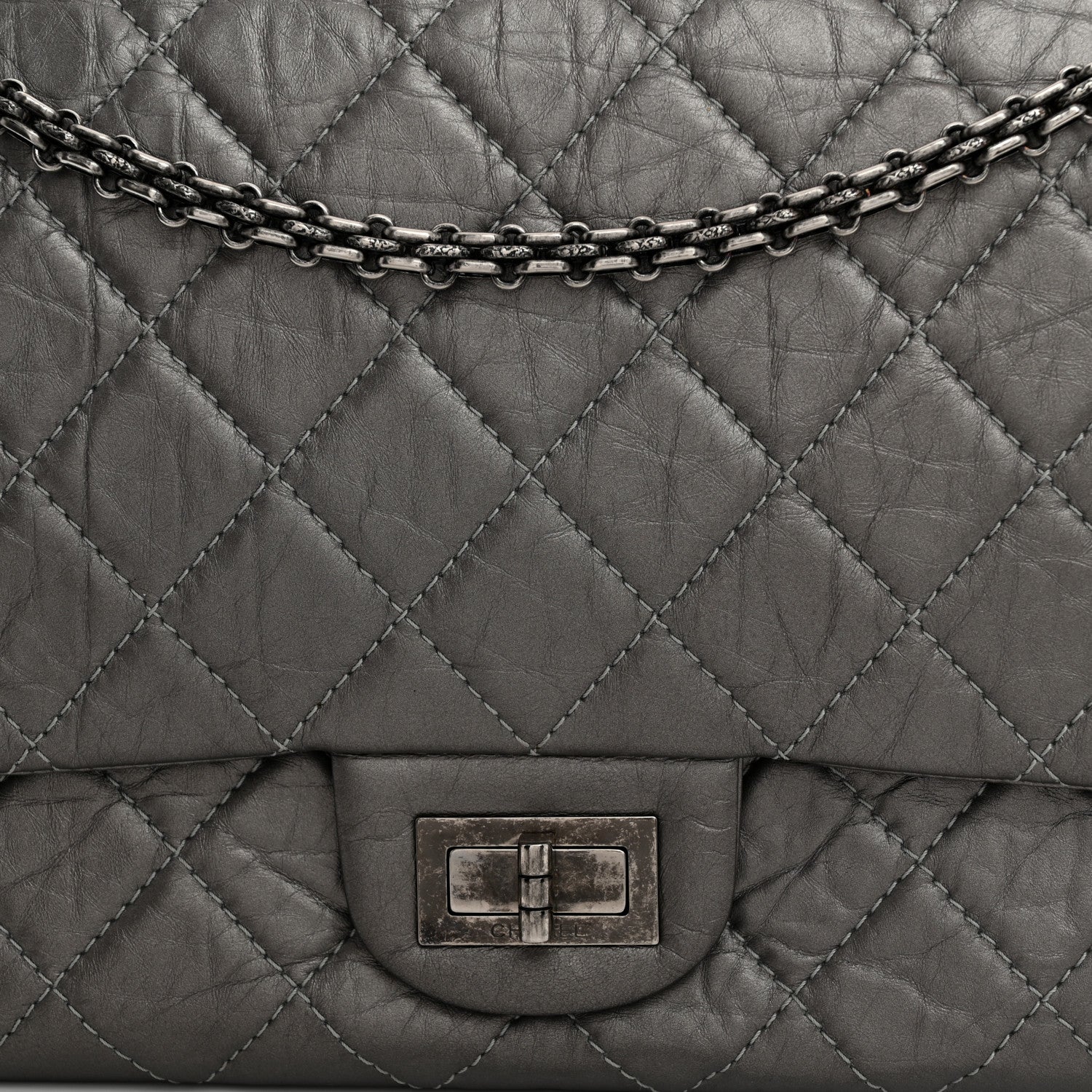 Chanel Metallic Aged Calfskin Quilted 2.55 Reissue 227 Flap Dark Silver 8 of 11
