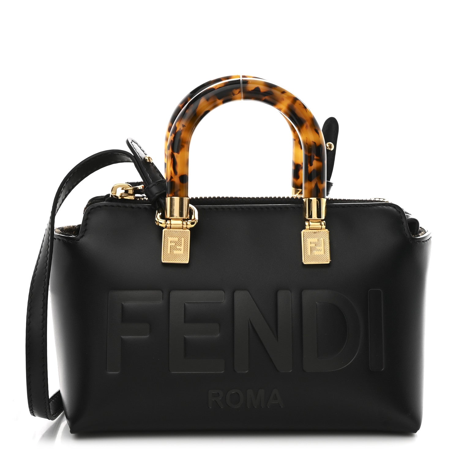 Fendi Vitello King Plexiglass Logo Embossed Mini By The Way Top Handle Boston Bag Black 1 of 10
