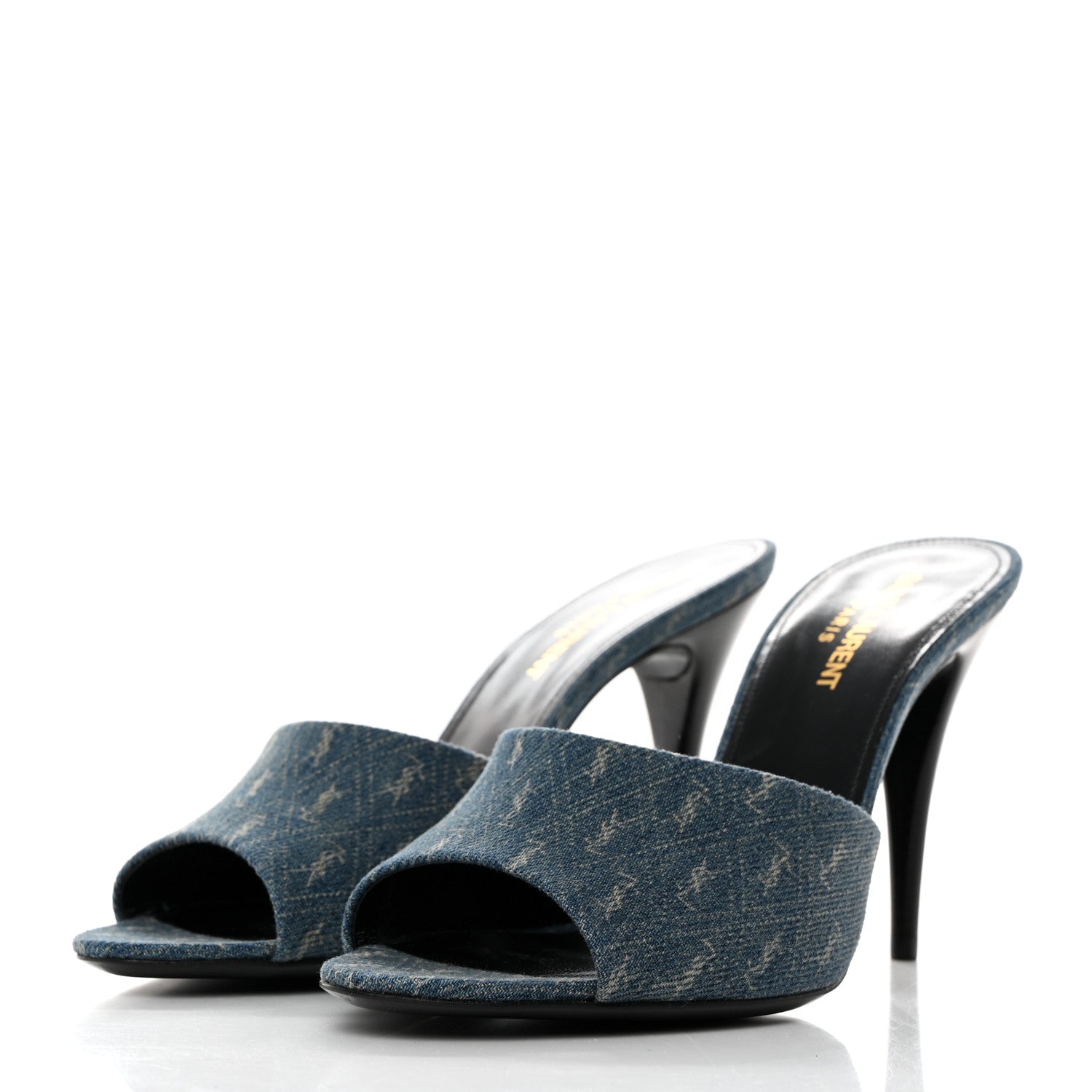 Saint Laurent Denim Monogram La 16 Mule Sandals 38.5 Blue Jeans 3 of 10
