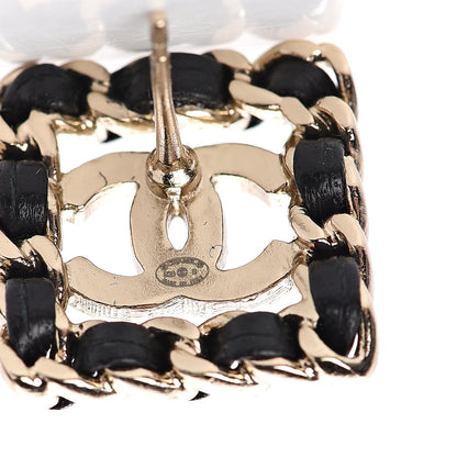 Chanel Crystal Lambskin Chain Sergeant Stud Earrings Black Gold 4 of 5