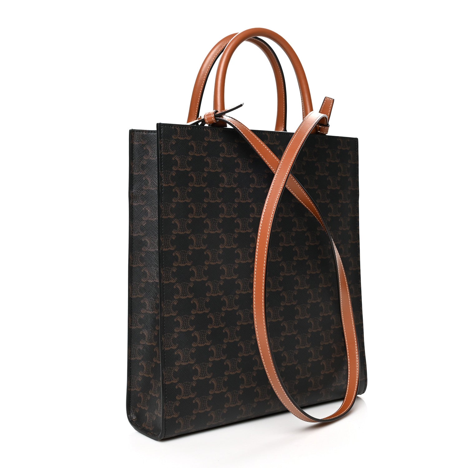 Celine Triomphe Canvas Calfskin Small Vertical Cabas Tan 3 of 9