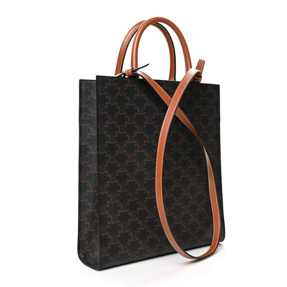 Celine Triomphe Canvas Calfskin Small Vertical Cabas Tan 3 of 9