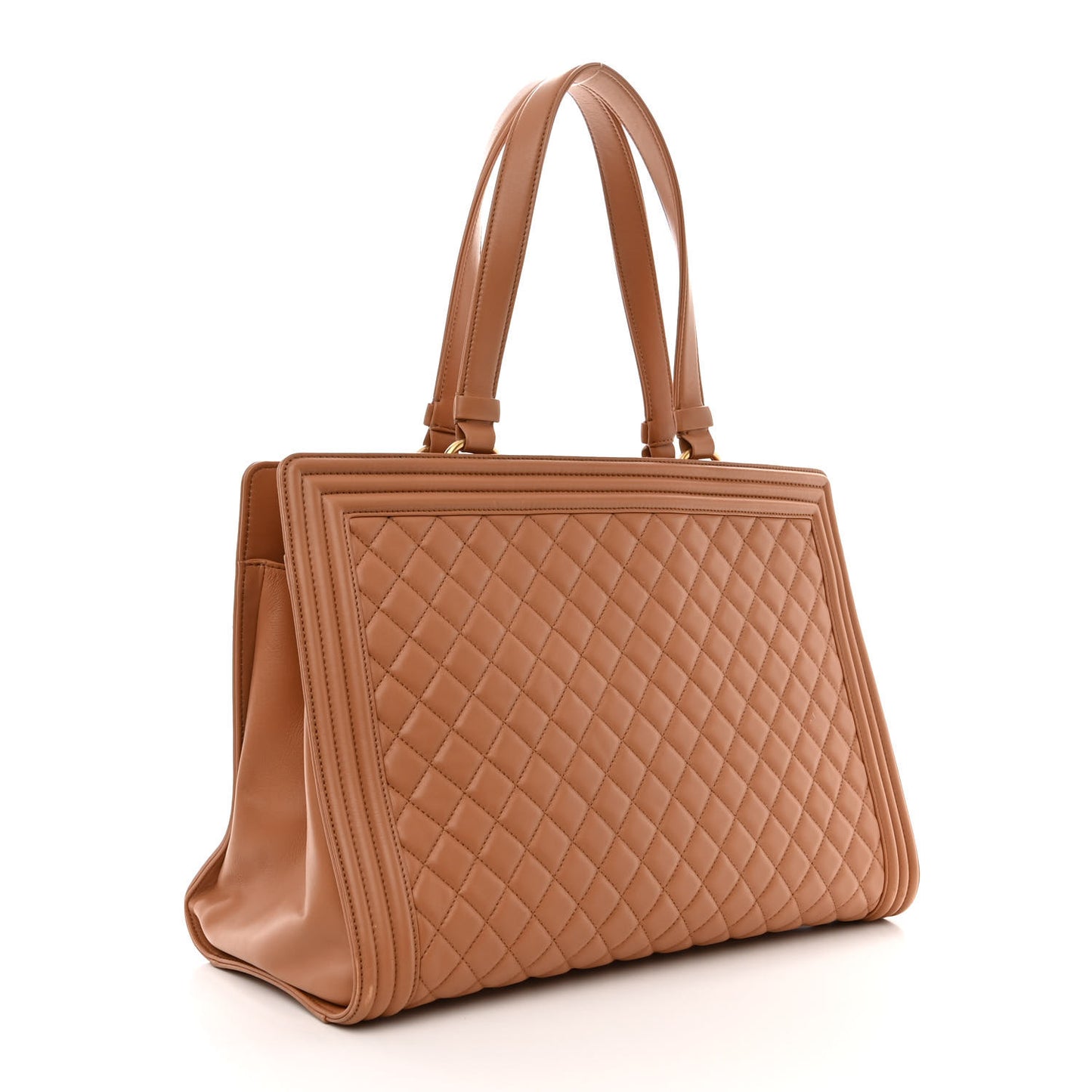 Calfskin Quilted Boy Shopping Tote Camel