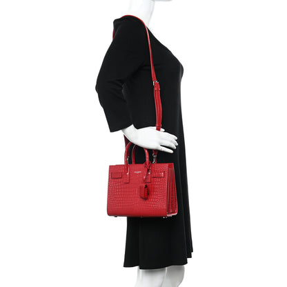 Saint Laurent Calfskin Crocodile Embossed Nano Sac De Jour Red 2 of 13
