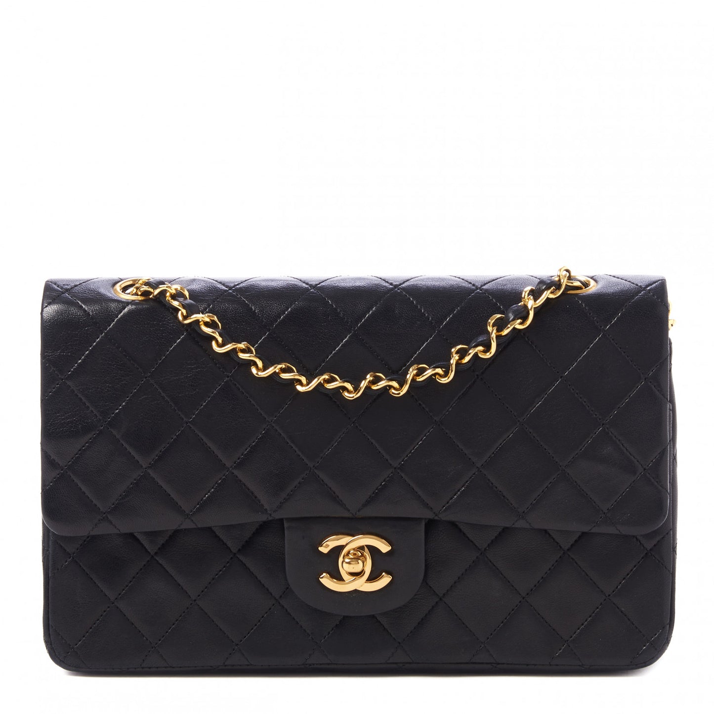 Lambskin Quilted Medium Double Flap Black