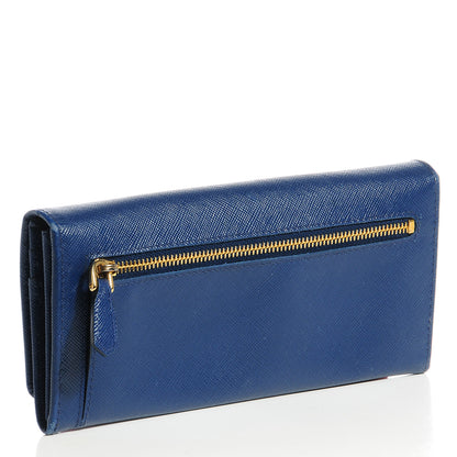 Prada Saffiano Metal Continental Flap Wallet Cobalto 3 of 8