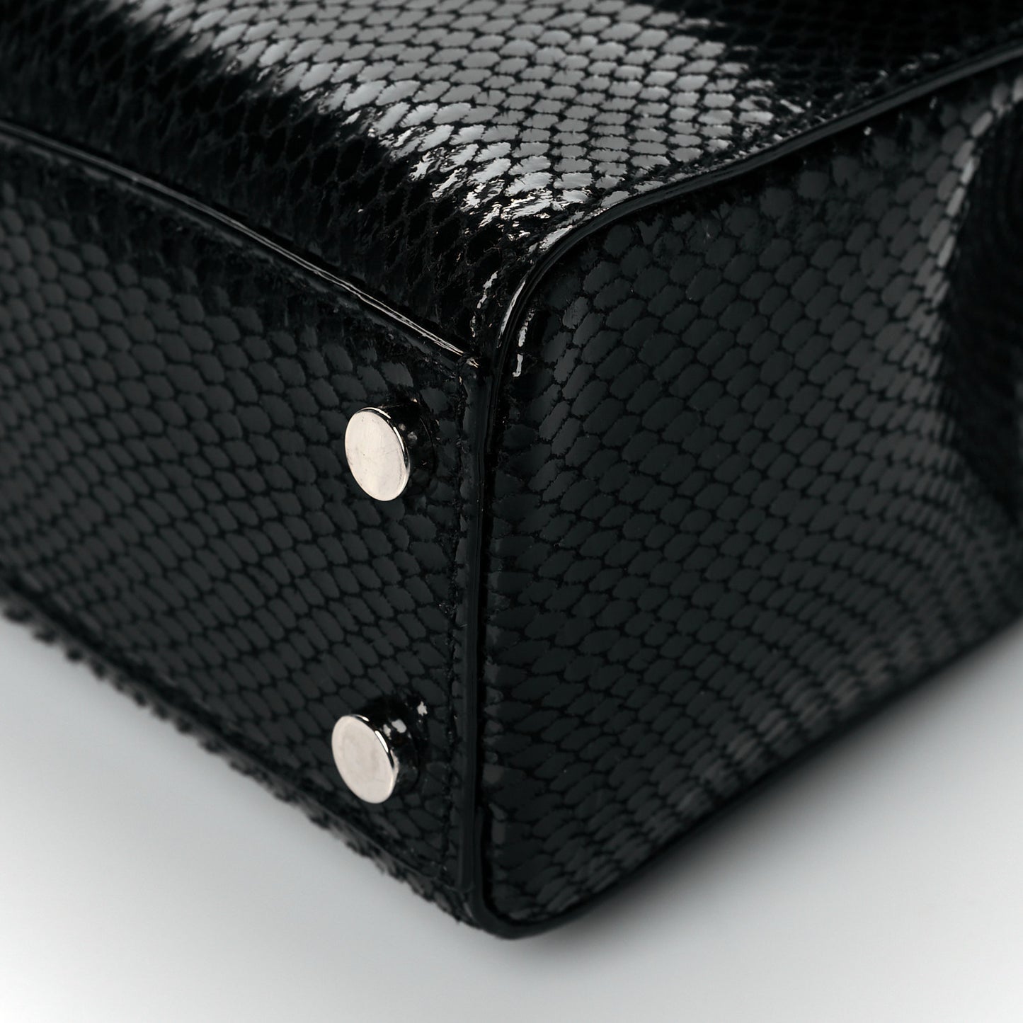 Lizard Calfskin Embossed Cheri Top Handle Bag Black