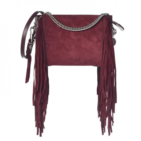 Calfskin Suede Fringe Cross 3 Crossbody Bag Aubergine