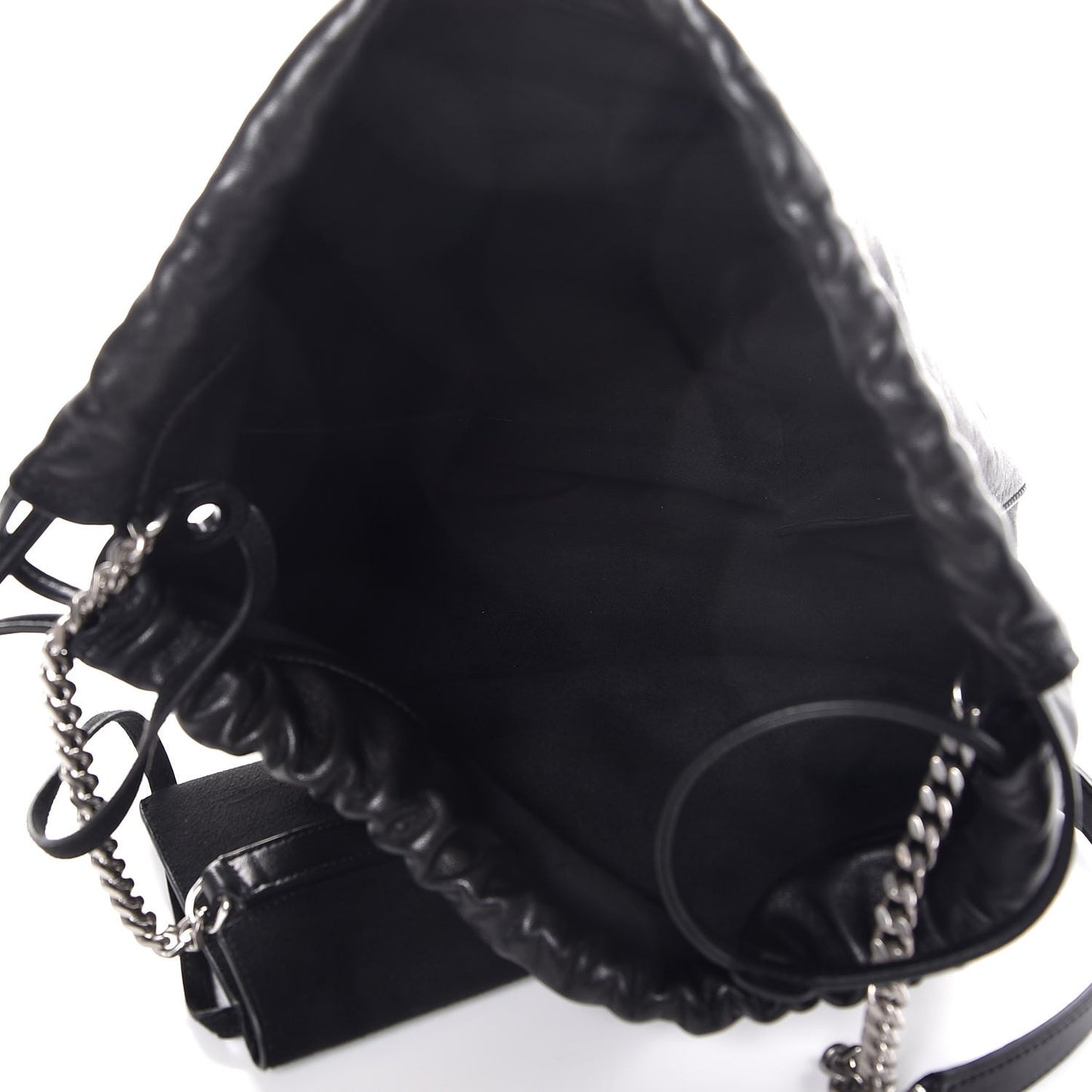 Smooth Calfskin Teddy Drawstring Bag Black