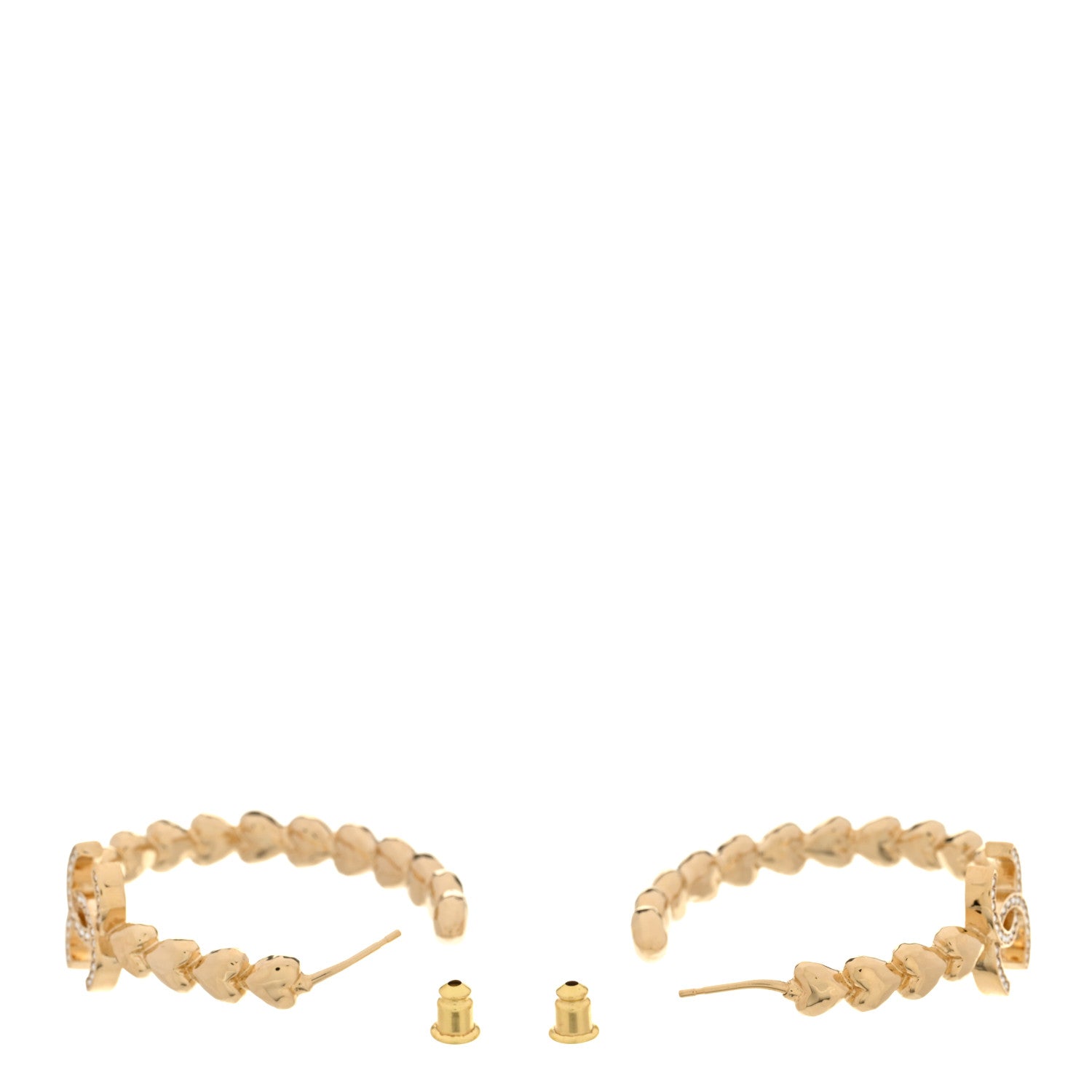 Chanel Crystal Heart CC Hoop Earrings Gold 3 of 5