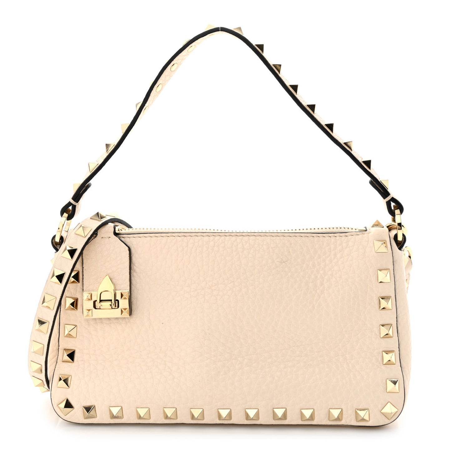 Pebbled Calfskin Small Rockstud Flip Lock Shoulder Bag Light Ivory