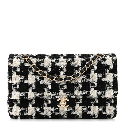 Chanel Tweed Quilted Medium Double Flap Black Ecru White 1 of 8
