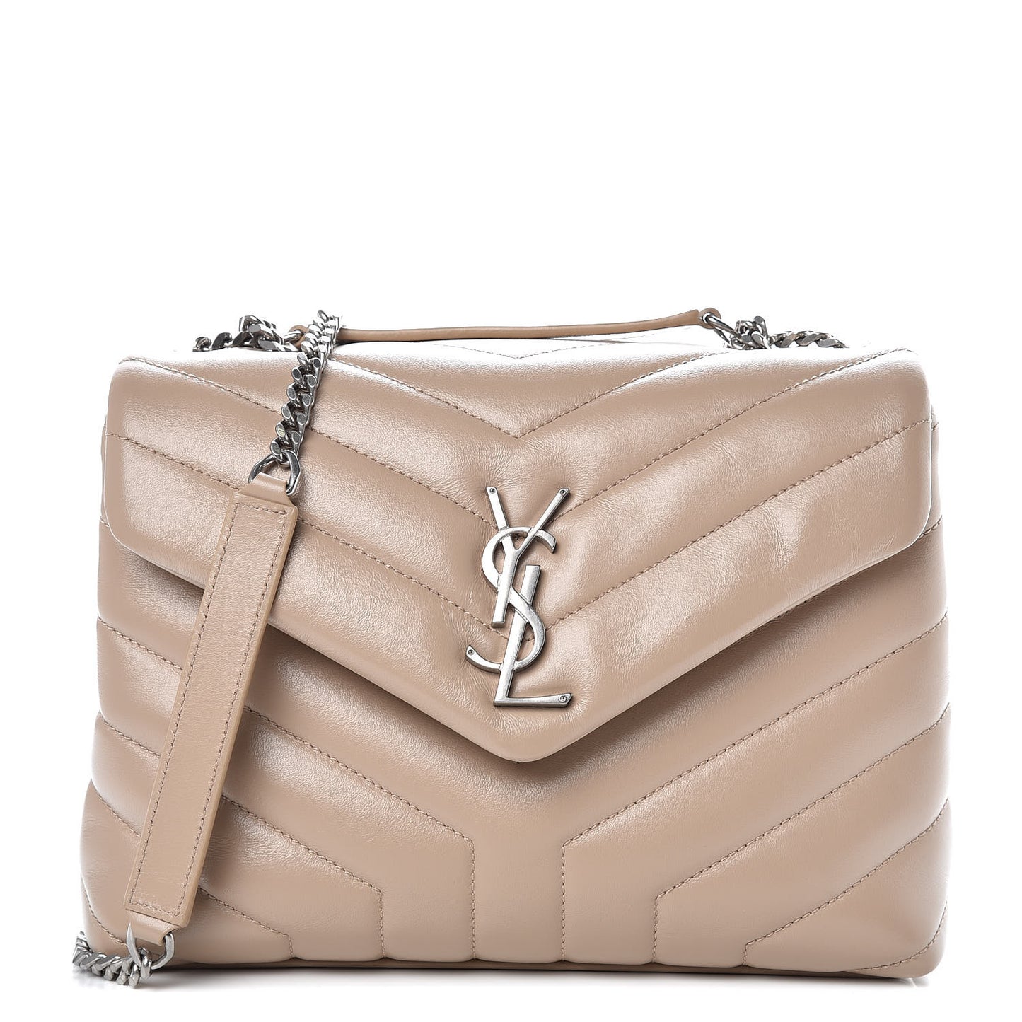 Calfskin Y Quilted Monogram Small Loulou Chain Satchel Dark Beige