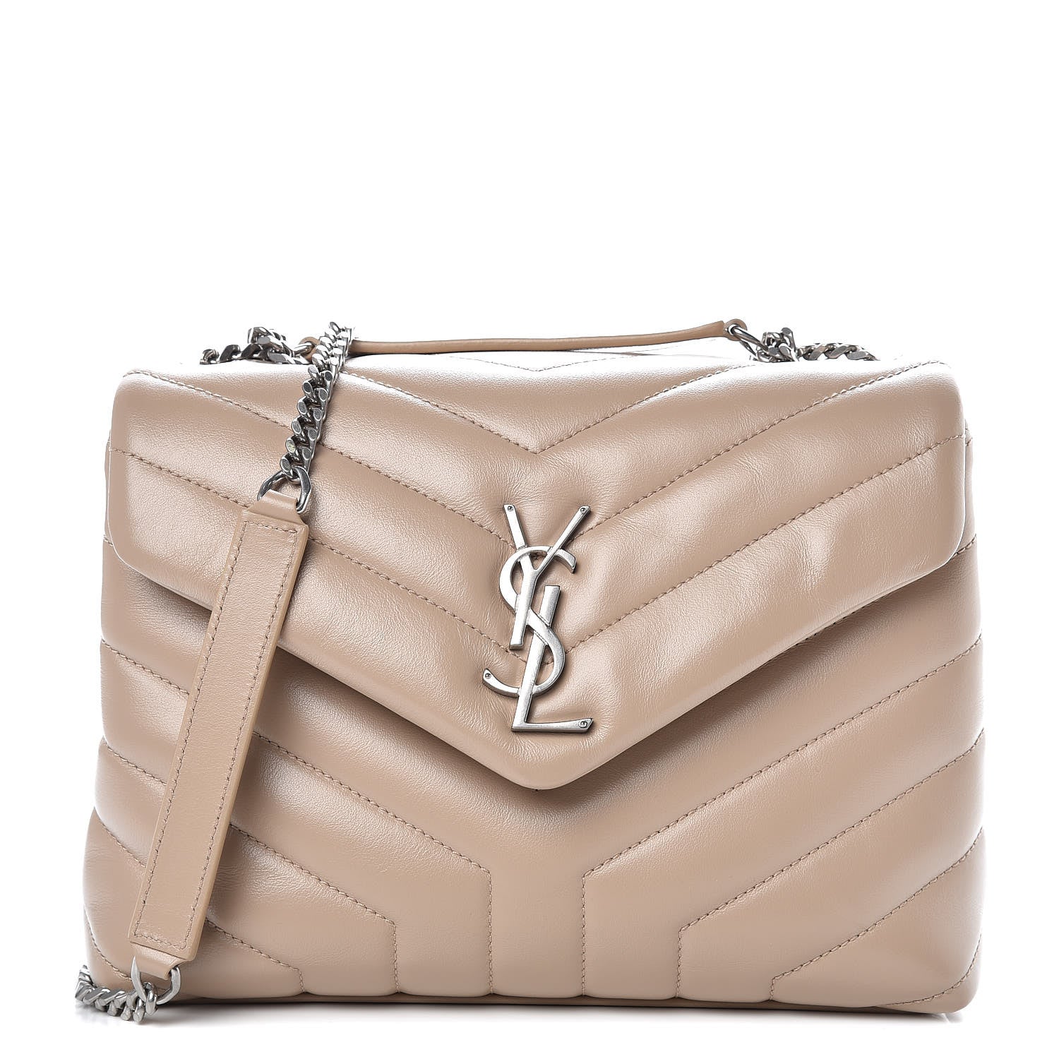 Saint Laurent Calfskin Y Quilted Monogram Small Loulou Chain Satchel Dark Beige 1 of 9
