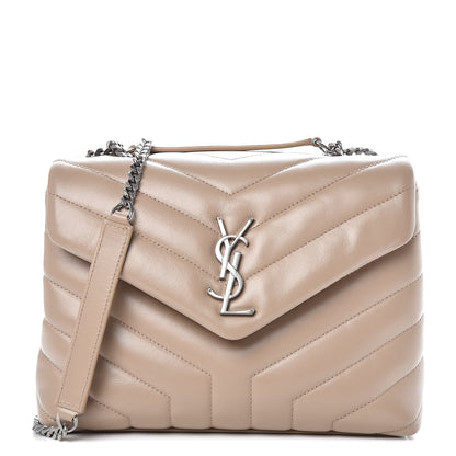 Saint Laurent Calfskin Y Quilted Monogram Small Loulou Chain Satchel Dark Beige 1 of 9