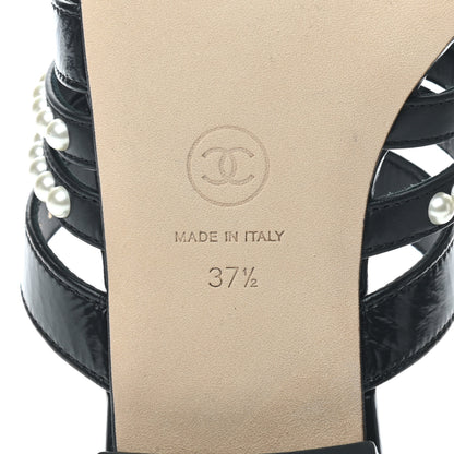 Chanel Lambskin Laminated Lambskin Pearl Mules 37.5 Black 6 of 8