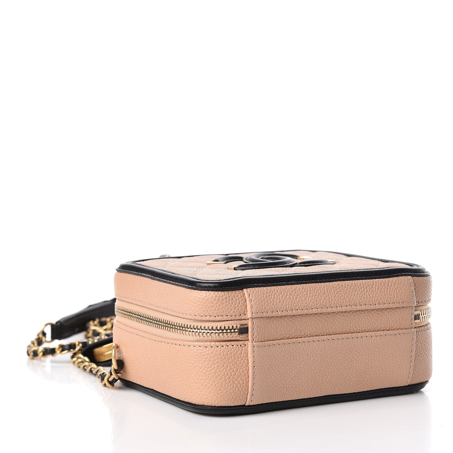 Caviar Quilted Small CC Filigree Vanity Case Beige Black