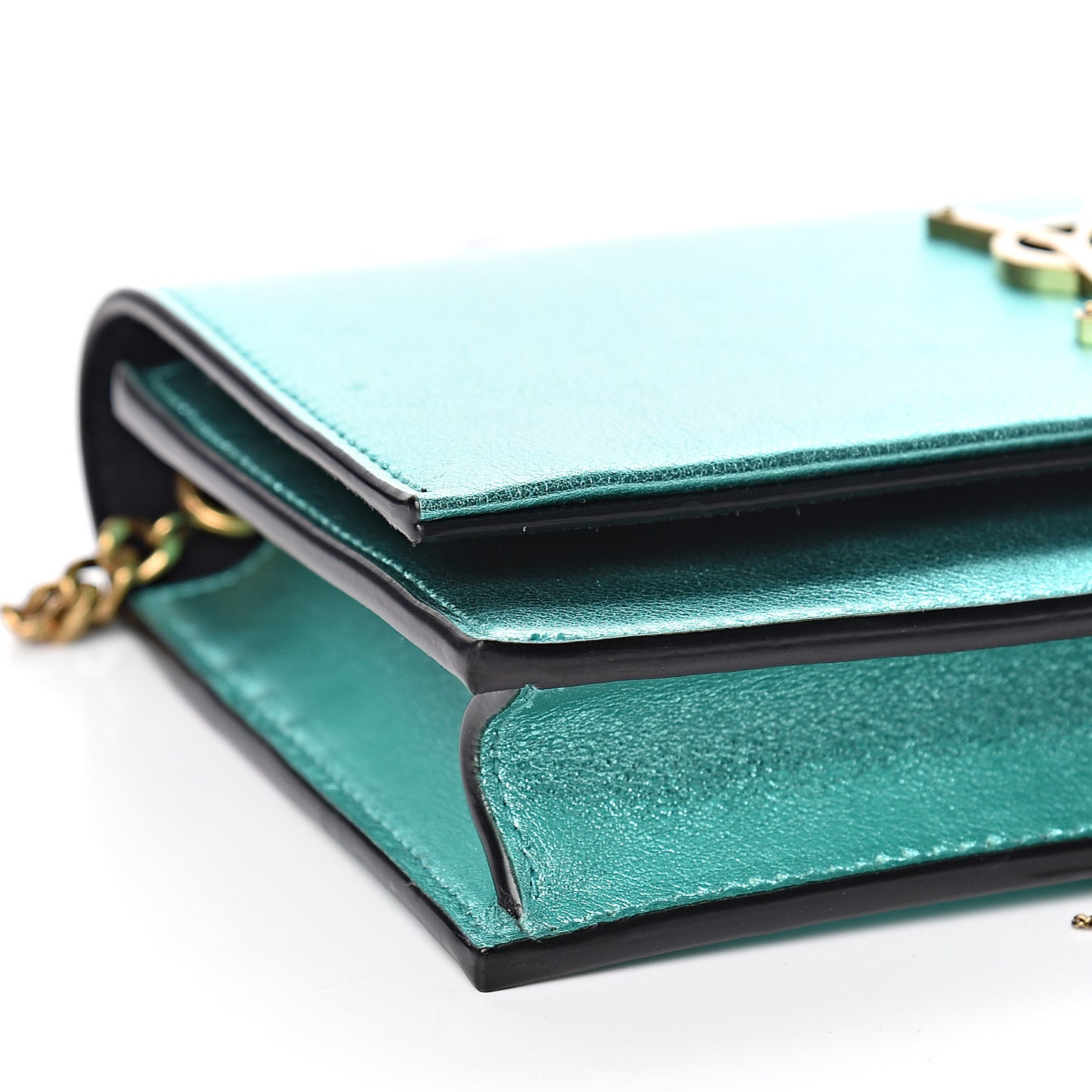 Laminated Calfskin Classic Monogram Kate Tassel Chain Wallet Green