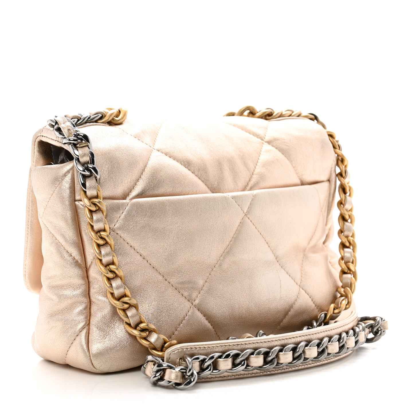 Metallic Lambskin Quilted Medium Chanel 19 Flap Gold