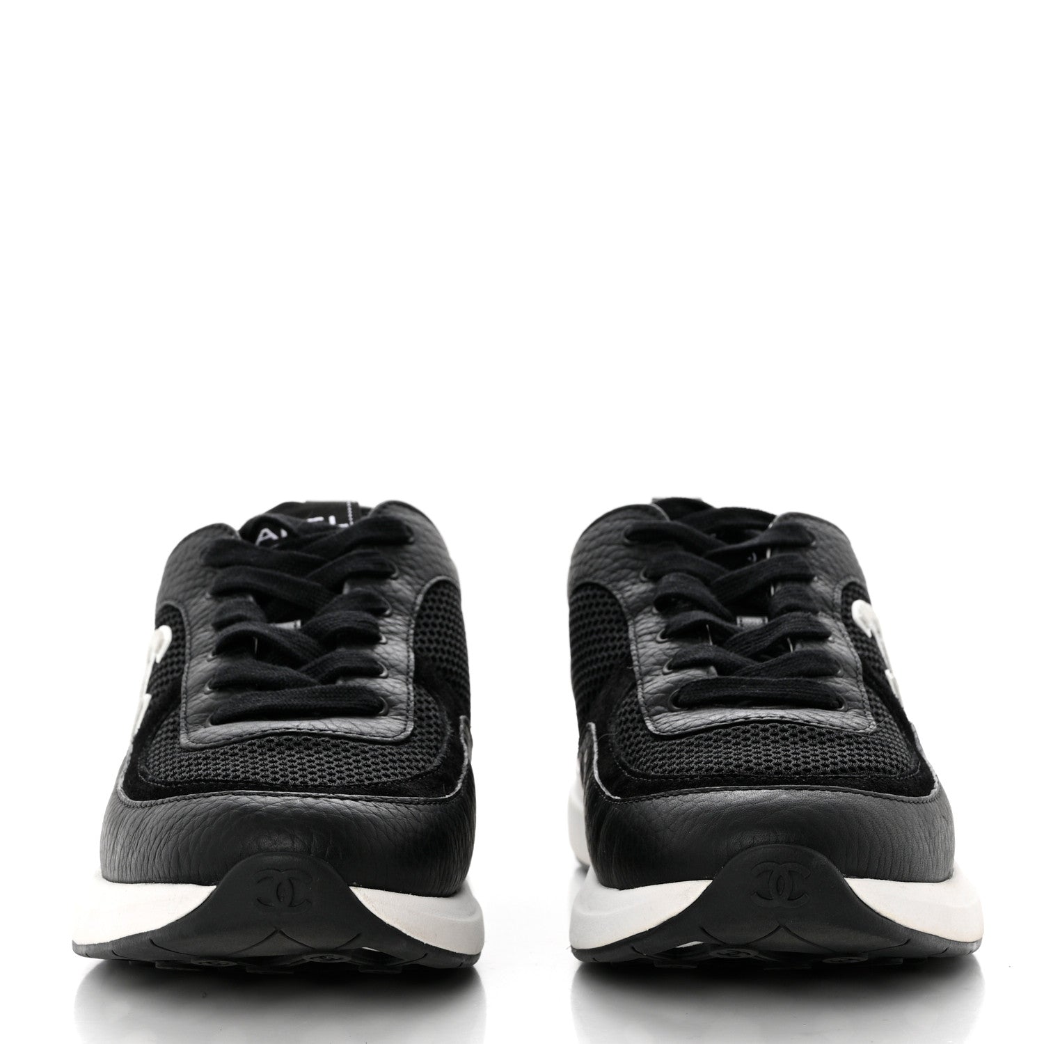 Chanel Calfskin Mesh Lycra Suede Womens Logo Sneakers 38.5 Black 2 of 8