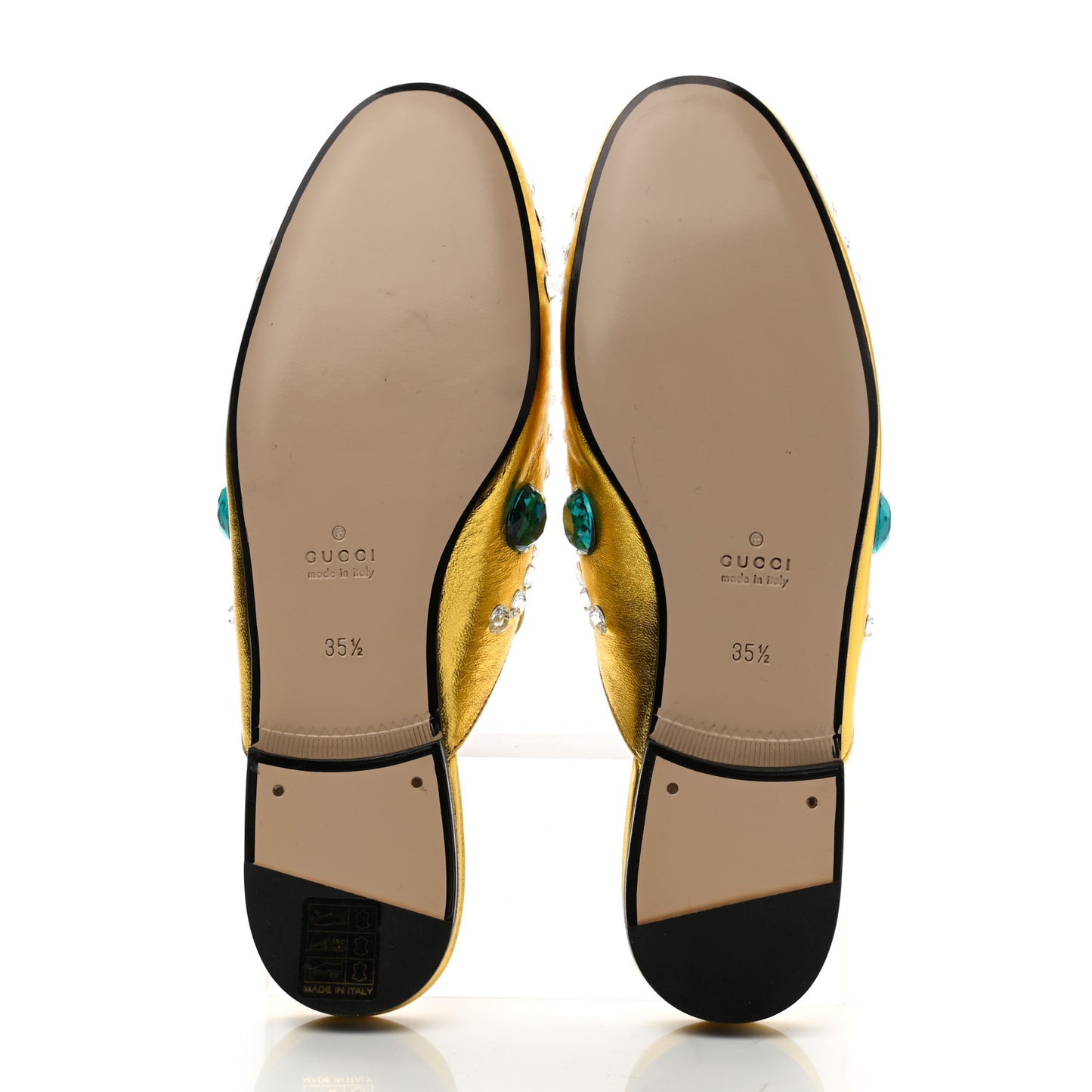Metallic Nappa Crystal Womens Princetown Slippers 35.5 Gold
