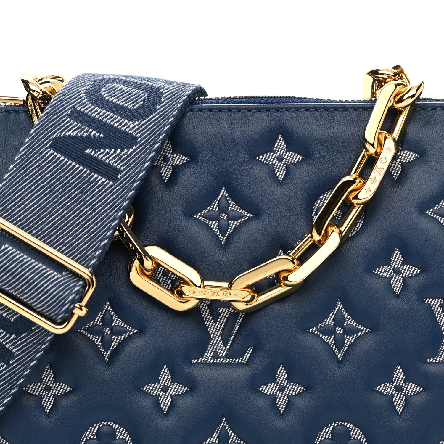 Louis Vuitton Lambskin Embossed Monogram Coussin PM Denim Blue 7 of 9