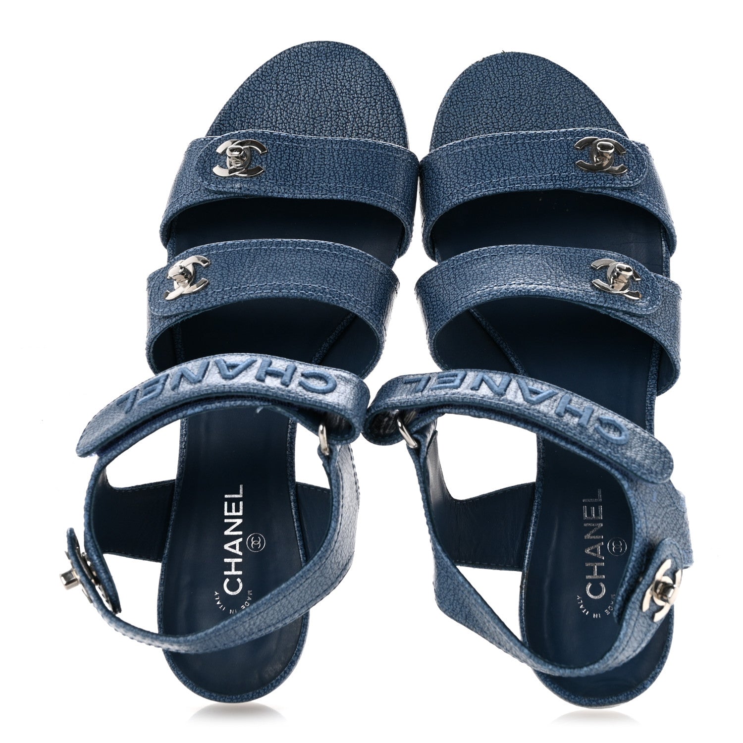 Chanel Iridescent Calfskin Logo CC Turnlock Sandals 39 Blue 2 of 10