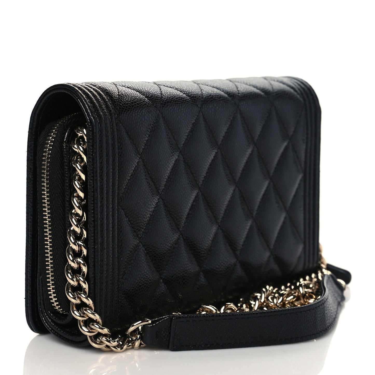 Caviar Quilted Boy Wallet On Chain WOC Black