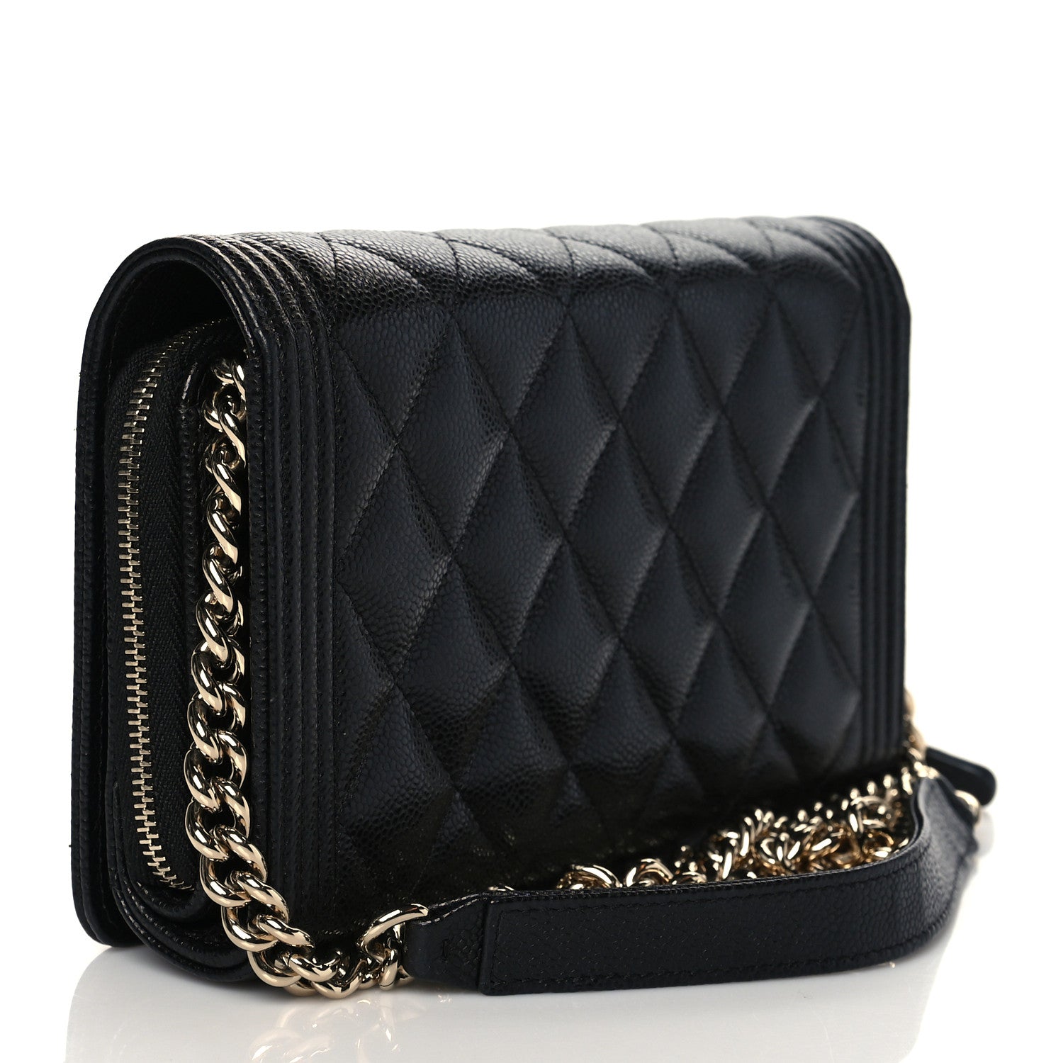 Chanel Caviar Quilted Boy Wallet On Chain WOC Black 3 of 10