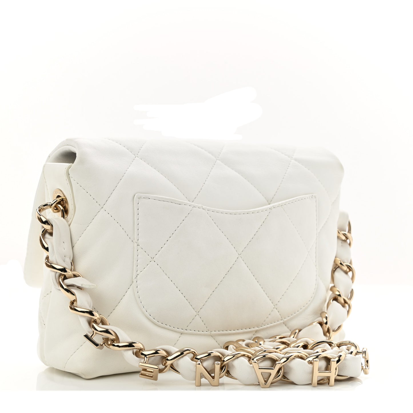 Lambskin Quilted Small Logo Strap Flap White