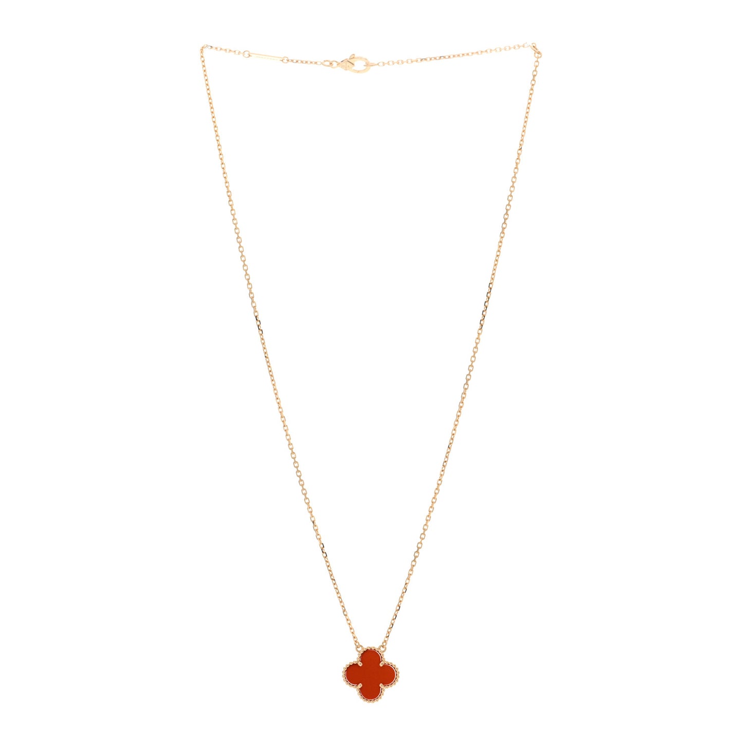 18K Yellow Gold Carnelian Vintage Alhambra Pendant Necklace