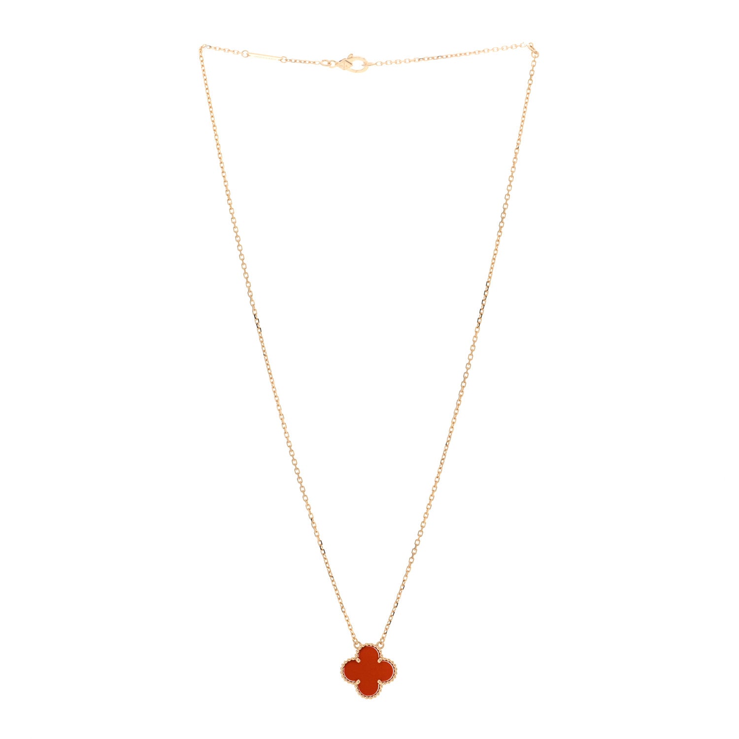 Van Cleef & Arpels 18K Yellow Gold Carnelian Vintage Alhambra Pendant Necklace 3 of 6