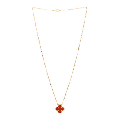 Van Cleef & Arpels 18K Yellow Gold Carnelian Vintage Alhambra Pendant Necklace 3 of 6