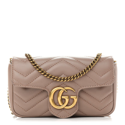 Gucci Calfskin Matelasse Super Mini GG Marmont Shoulder Bag Porcelain Rose 1 of 9