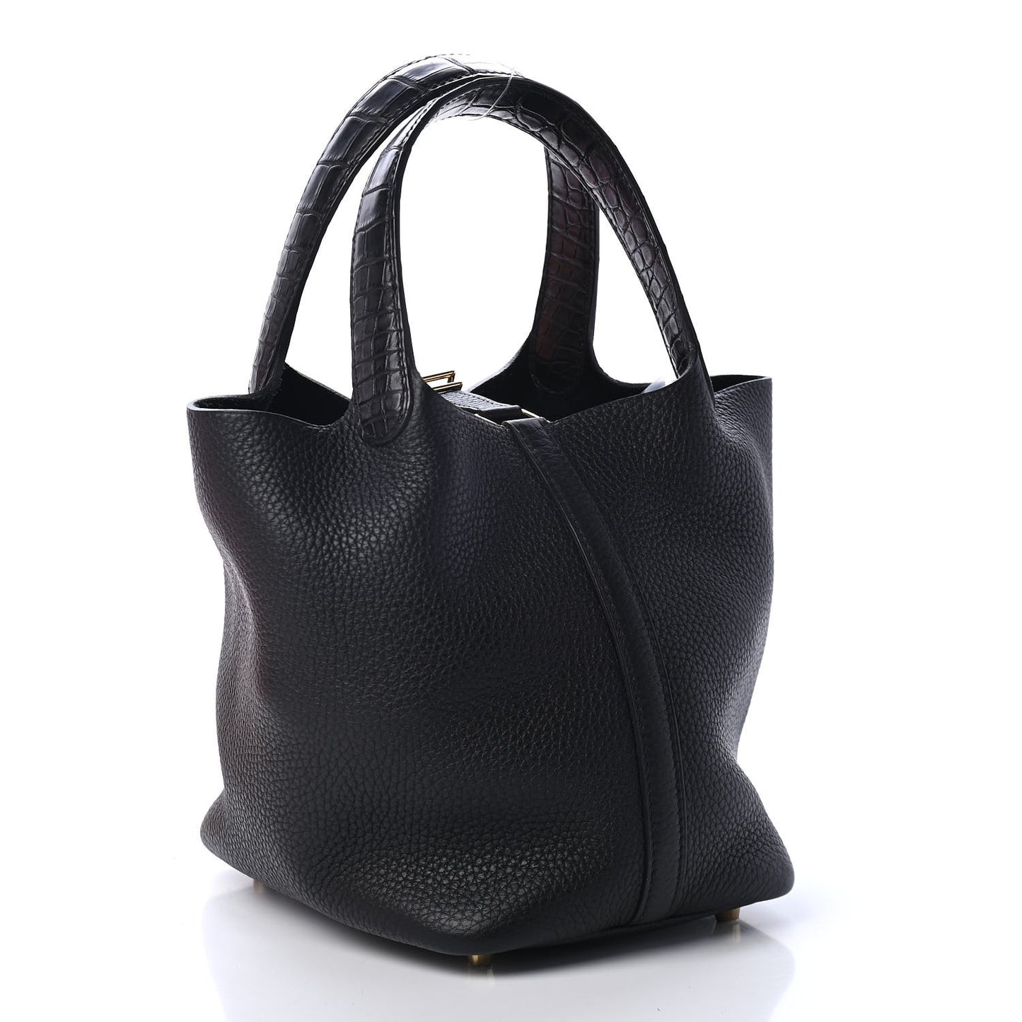 Taurillon Clemence Matte Alligator Picotin Lock Touch 18 PM Black