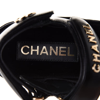 Chanel Shiny Calfskin Logo Platform Sandals 35 Black 7 of 11