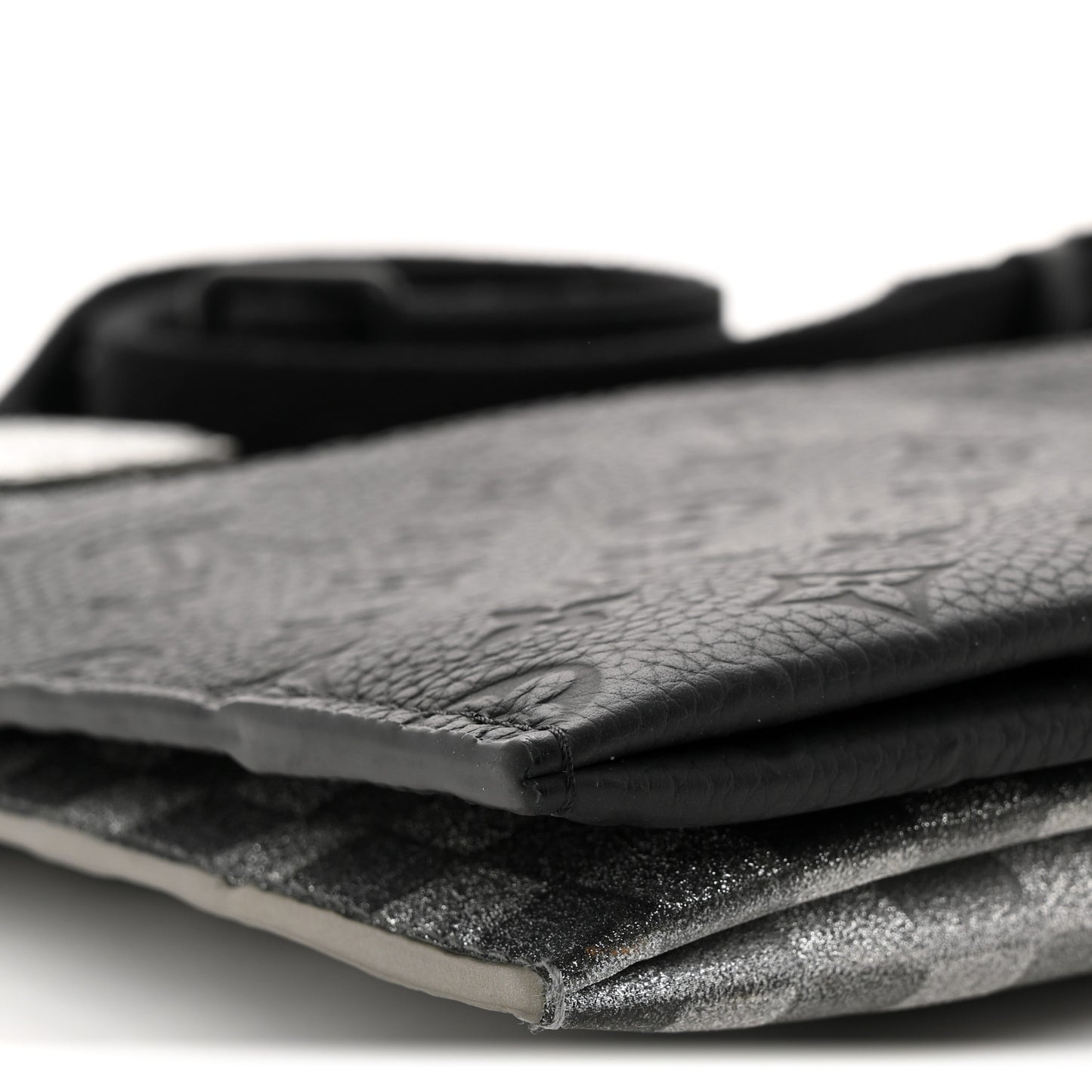 Damier Glitter Taurillon Monogram In The Loop Trio Pouch Black Silver
